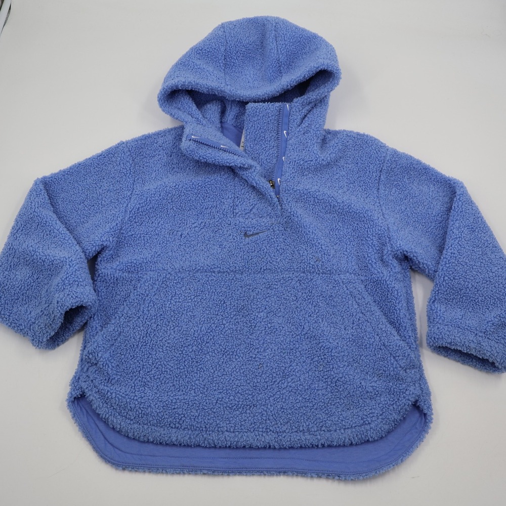 Nike Sherpa Fleece Hoodie Womens Small Blue Therma-FIT Half Zip FN4783-450
